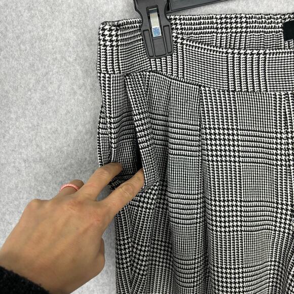 Express Pants Women Medium Black White Houndstooth Plaid Pleated Trouser Ankle - Picture 5 of 11